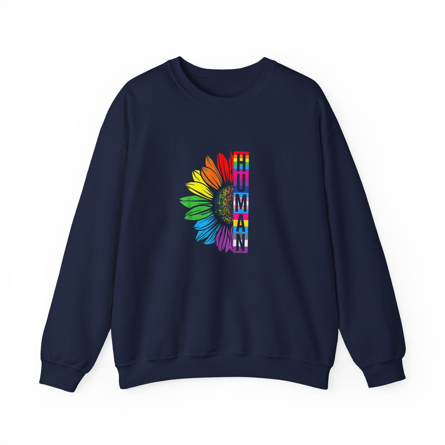 Rainbow Flower Human Sweatshirt | Unisex Crewneck, LGBTQ+ Pride Gift, Colorful Casual Wear, Spring Fashion, Eco-Friendly Apparel