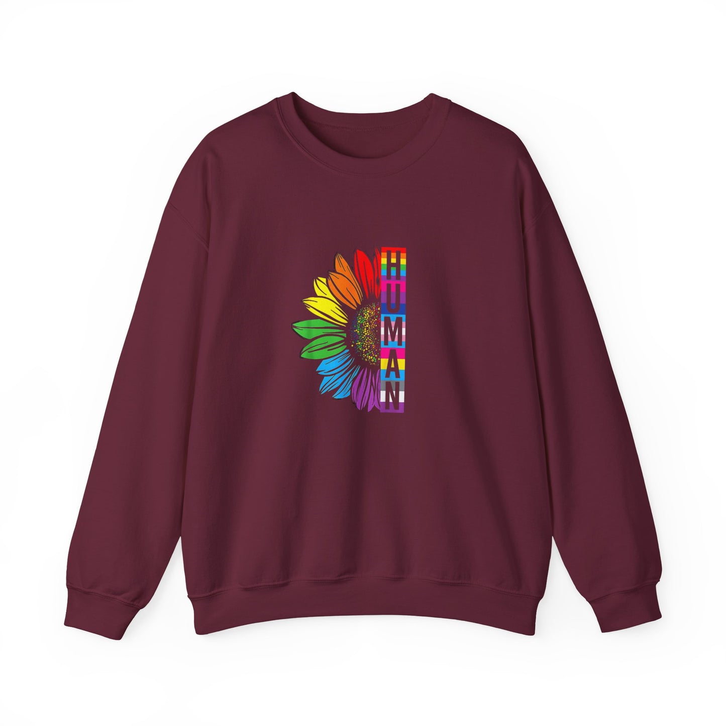 Rainbow Flower Human Sweatshirt | Unisex Crewneck, LGBTQ+ Pride Gift, Colorful Casual Wear, Spring Fashion, Eco-Friendly Apparel