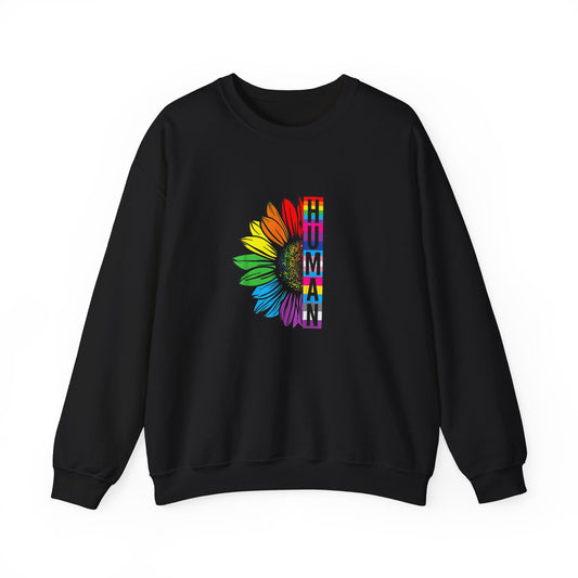 Rainbow Flower Human Sweatshirt | Unisex Crewneck, LGBTQ+ Pride Gift, Colorful Casual Wear, Spring Fashion, Eco-Friendly Apparel